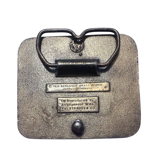 Vtg Belt Buckle Levi's Blue Jeans Solid Brass 1970s USA Made 2.5" x 3" - Picture 2 of 2